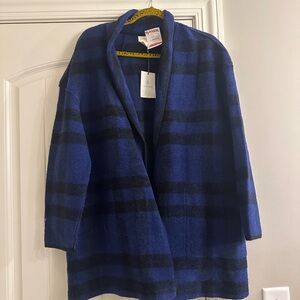 Byblos Women's Blue and Black Checkered Coat